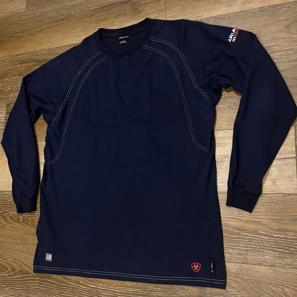 Ariat FR Shirt Mens XLT Navy Long Sleeve Work Flame Resistant CAT 2 NFPA 2112 - Picture 3 of 9